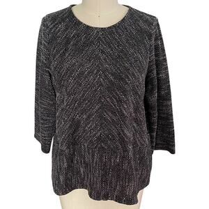 LIZ CLAIBORNE Black Herringbone Pullover 3/4 Sleeve Tunic Top ~ Women's Size XL